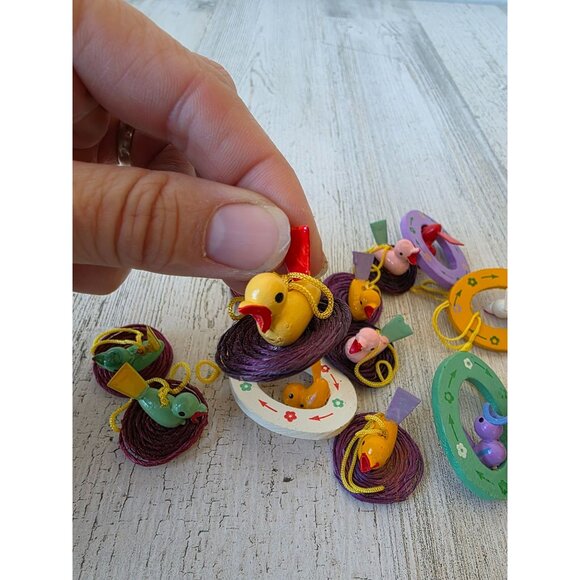 Vintage wooden duck bird mini ornament Easter spring nest Xmas tree - Picture 7 of 8